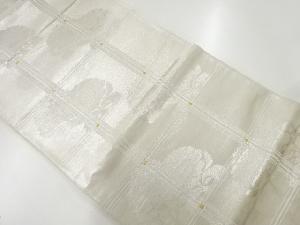 アンティーク　木野織物製　格子に花模様織出し袋帯（材料）